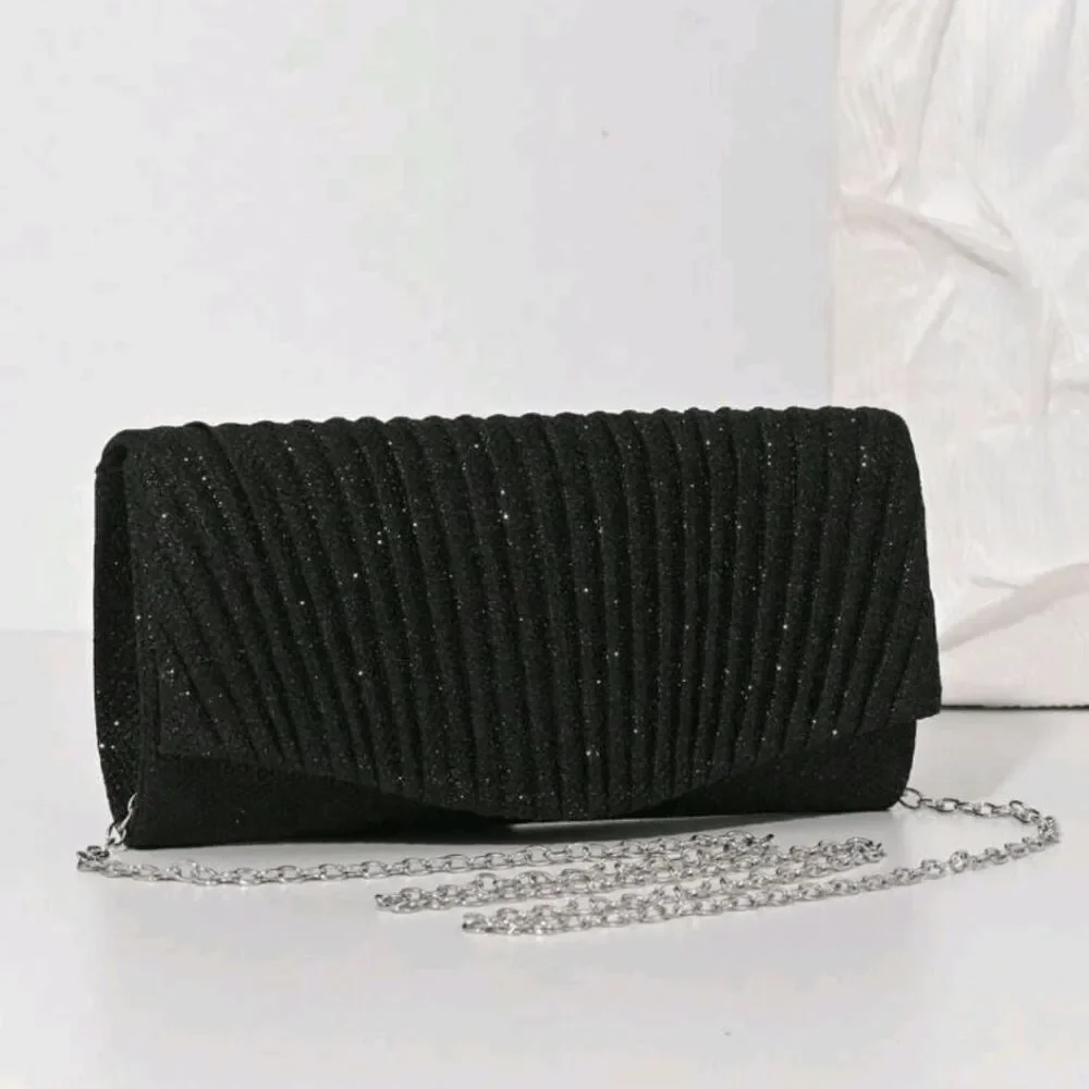 Brand New Ladies Black Glitter Evening Bag - Picture 3 of 7